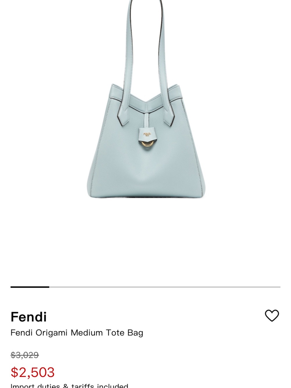 Fendi Origami Medium Tote in Pale Blue